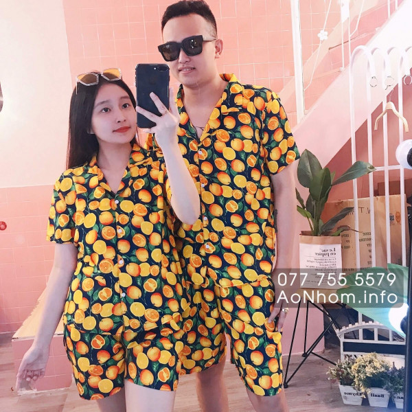 Bộ đi biển kiểu pijama - Cam vàng