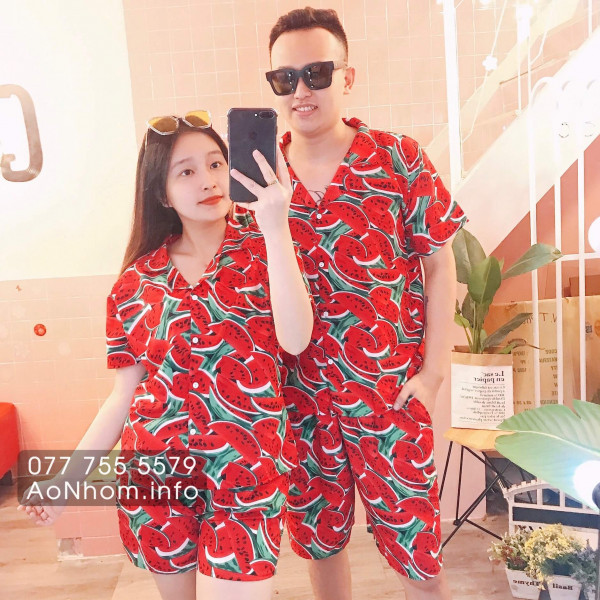 Bộ đi biển kiểu pijama - Dưa hấu đỏ