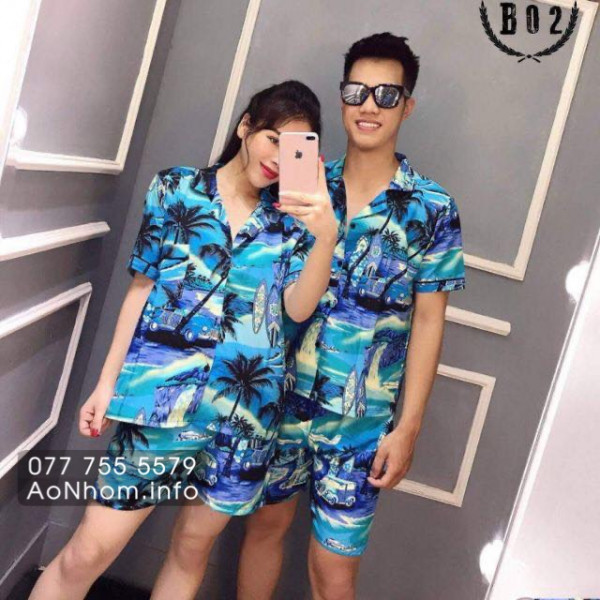 Bộ đi biển kiểu pijama - Cây dừa xanh d�...