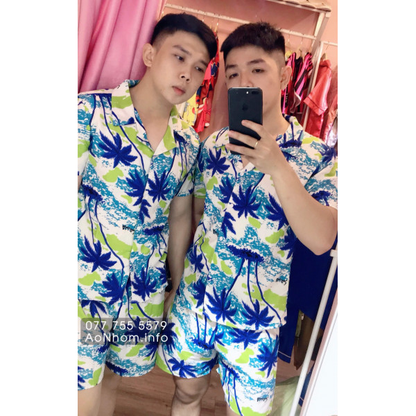 Bộ đi biển kiểu pijama - Cây dừa xanh nh...