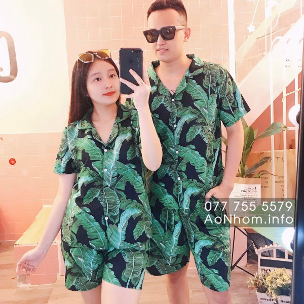 Bộ đi biển kiểu pijama - Lá chuối lớn ...
