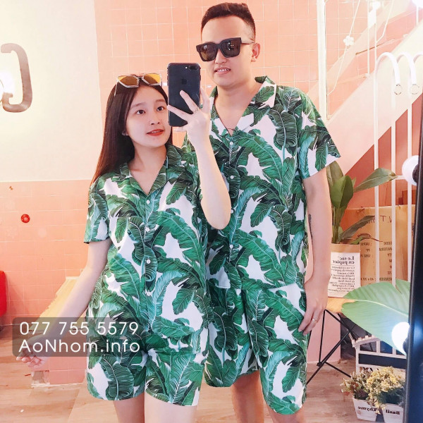 Bộ đi biển kiểu pijama - Lá chuối lớn ...