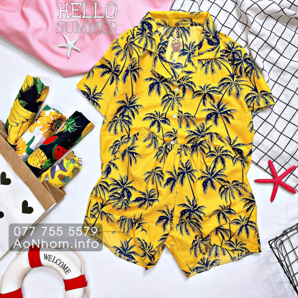 Bộ đi biển kiểu pijama - Cây dừa vàng