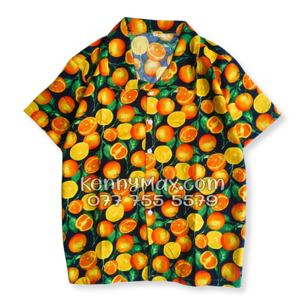 Bộ Áo Sơ Mi Quần Short Hawaiian Cam Vàng Nền Đen Nam Nữ Đi Biển
