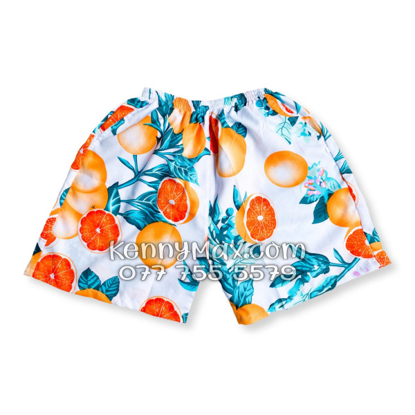 Bộ Áo Sơ Mi Quần Short Hawaiian Cam Vàng Nền Trắng Nam Nữ Đi Biển