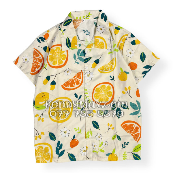 Bộ Áo Sơ Mi Quần Short Hawaiian Trái Cam Vàng Nhạt Nam Nữ Đi Biển