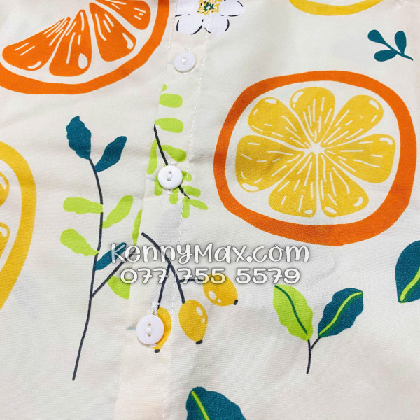Bộ Áo Sơ Mi Quần Short Hawaiian Trái Cam Vàng Nhạt Nam Nữ Đi Biển
