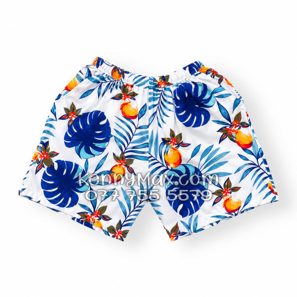 Bộ Áo Sơ Mi Quần Short Hawaiian Trái Đào Trắng Đậm Nam Nữ Đi Biển