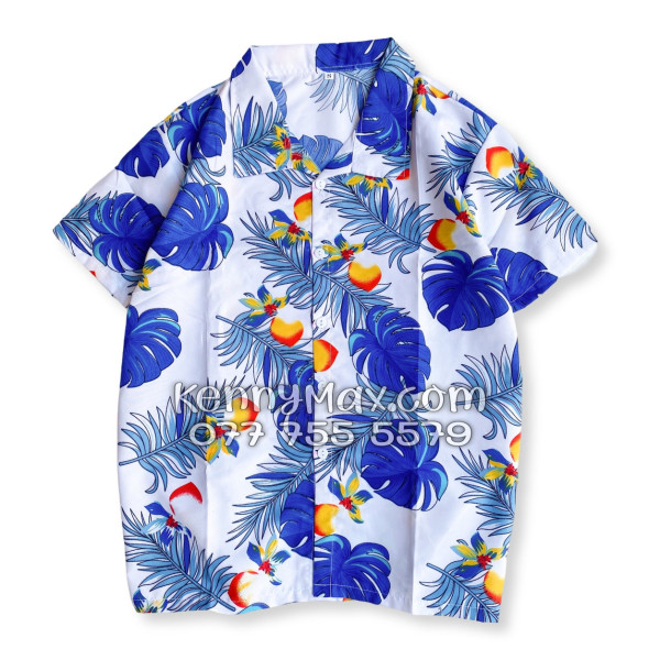 Bộ Áo Sơ Mi Quần Short Hawaiian Trái Đào Trắng Nam Nữ Đi Biển