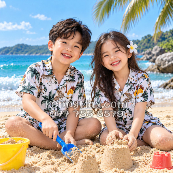 Bộ Áo Sơ Mi Quần Short Hawaiian Thơm Dứa Cây Dừa Hoa Sứ Trắng Nam Nữ Đi Biển