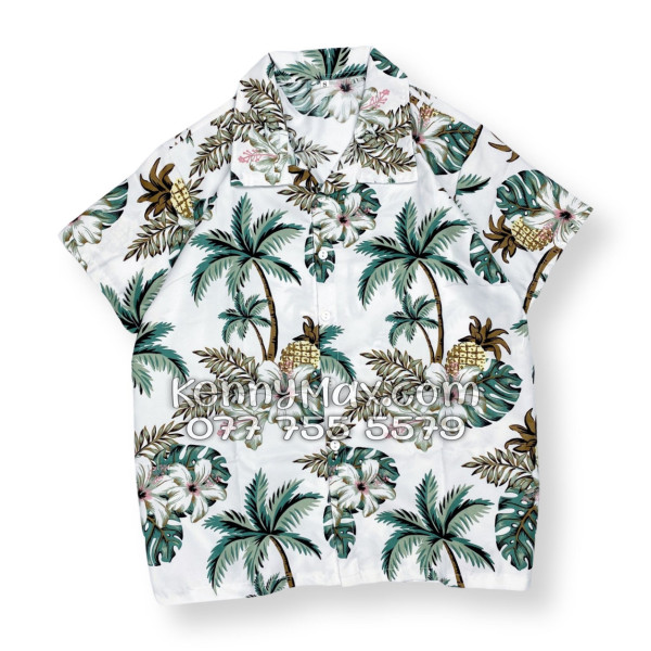 Bộ Áo Sơ Mi Quần Short Hawaiian Thơm Dứa Cây Dừa Hoa Sứ Trắng Nam Nữ Đi Biển