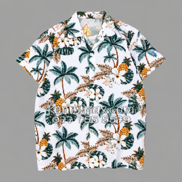 Bộ Áo Sơ Mi Quần Short Hawaiian Thơm Dứa Cây Dừa Hoa Sứ Trắng Nam Nữ Đi Biển