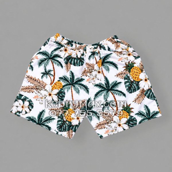 Bộ Áo Sơ Mi Quần Short Hawaiian Thơm Dứa Cây Dừa Hoa Sứ Trắng Nam Nữ Đi Biển