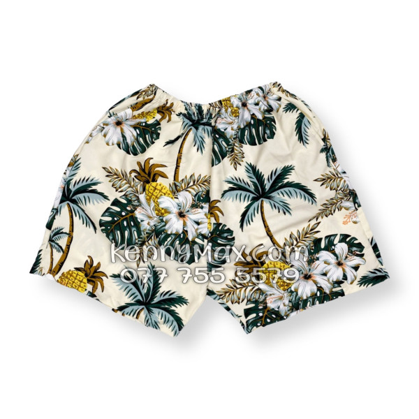 Bộ Áo Sơ Mi Quần Short Hawaiian Thơm Dứa Cây Dừa Hoa Sứ Màu Kem Nhạt Nam Nữ Đi Biển