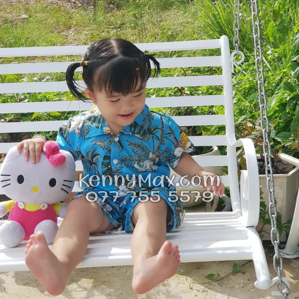 Bộ Áo Sơ Mi Quần Short Hawaiian Thơm Dứa Cây Dừa Hoa Sứ Xanh Nam Nữ Đi Biển