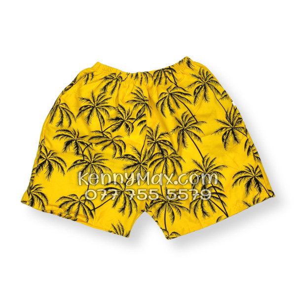 Bộ Áo Sơ Mi Quần Short Hawaiian Cây Dừa Đen Nền Vàng Nam Nữ Đi Biển