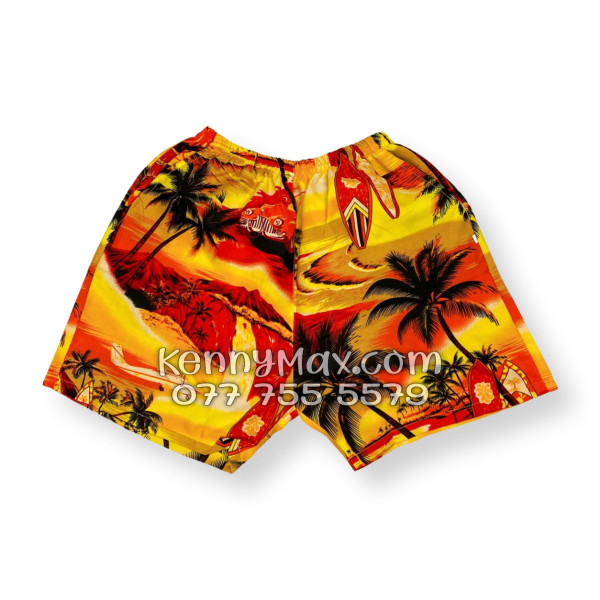 Bộ Áo Sơ Mi Quần Short Hawaiian Hoàng Hôn Cây Dừa Cam Đỏ Nam Nữ Đi Biển