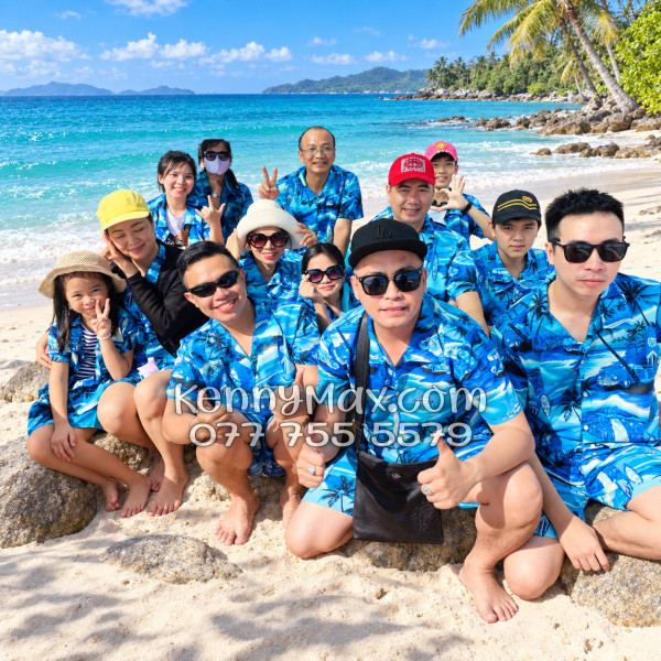 Bộ Áo Sơ Mi Quần Short Hawaiian Cây Dừa Xanh Nam Nữ Đi Biển