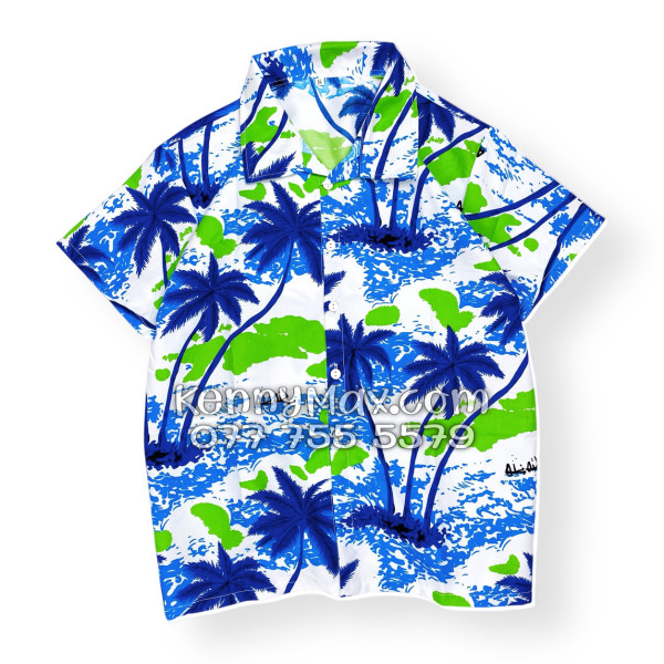 Bộ Áo Sơ Mi Quần Short Hawaiian Cây Dừa Trắng Nam Nữ Đi Biển