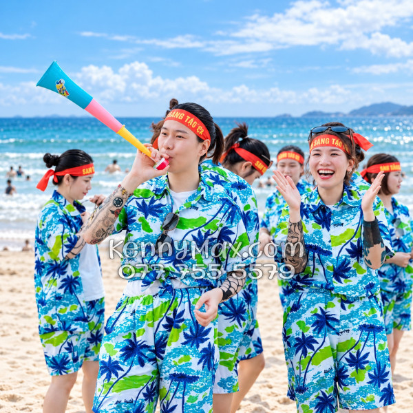 Bộ Áo Sơ Mi Quần Short Hawaiian Cây Dừa Trắng Nam Nữ Đi Biển