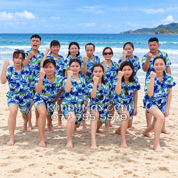 Bộ Áo Sơ Mi Quần Short Hawaiian Cây Dừa Trắng Nam Nữ Đi Biển