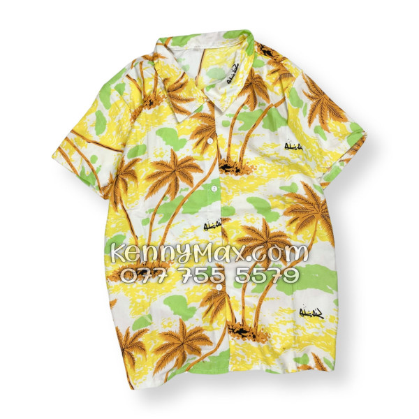 Bộ Áo Sơ Mi Quần Short Hawaiian Cây Dừa Nâu Nam Nữ Đi Biển