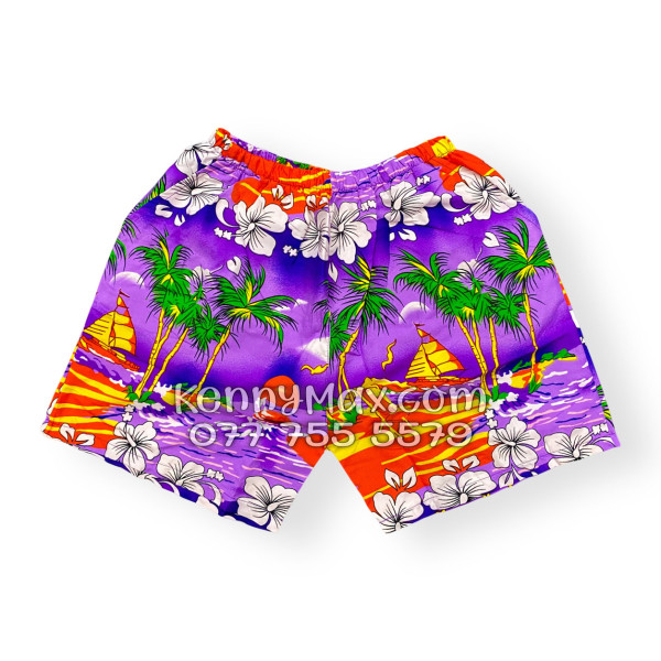 Bộ Áo Sơ Mi Quần Short Hawaiian Cây Dừa Tím Nam Nữ Đi Biển