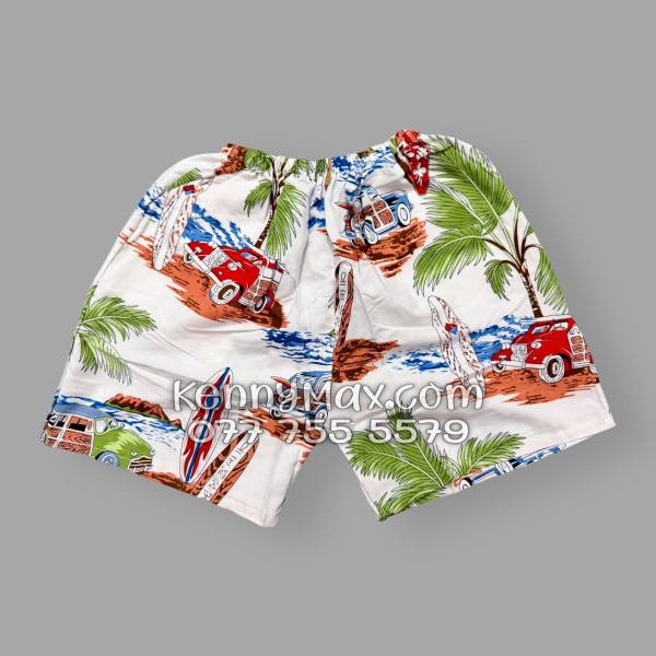 Bộ Áo Sơ Mi Quần Short Hawaiian Cây Dừa Ván Lướt Sóng Surfboard Xe Van Trắng Nam Nữ Đi Biển