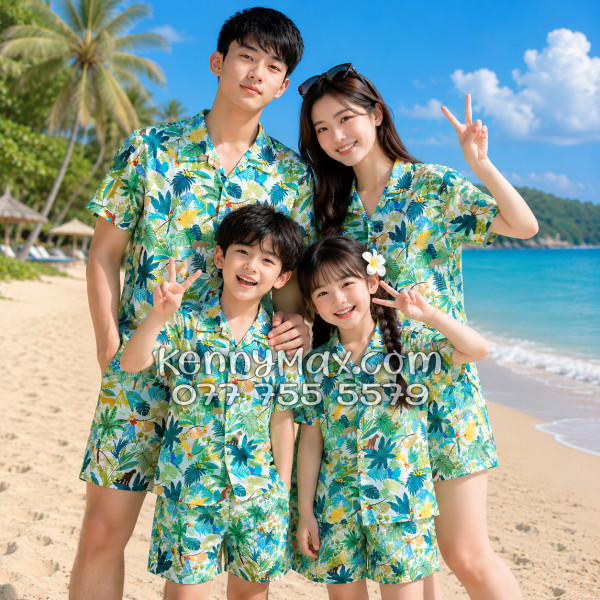 Bộ Áo Sơ Mi Quần Short Hawaiian Báo Đốm Vẹt Nam Nữ Đi Biển