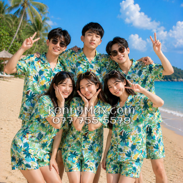 Bộ Áo Sơ Mi Quần Short Hawaiian Báo Đốm Vẹt Nam Nữ Đi Biển