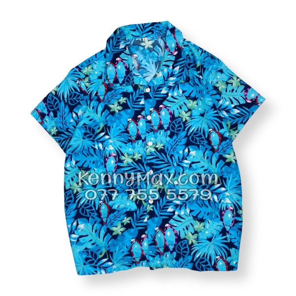 Bộ Áo Sơ Mi Quần Short Hawaiian Vẹt Xanh Nam Nữ Đi Biển