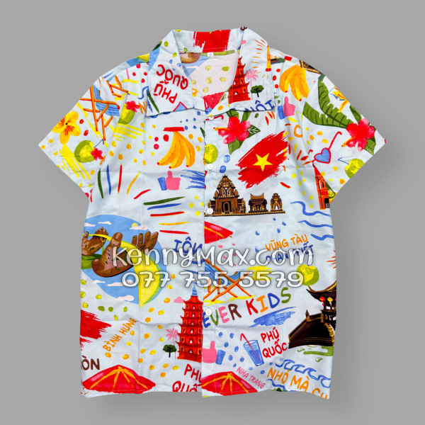Bộ Áo Sơ Mi Quần Short Hawaiian Du Lịch Việt Nam Hà Nội Sài Gòn Đà Nẵng Phú Quốc Phan Thiết Mũi Né Nha Trang Vũng Tàu Xanh