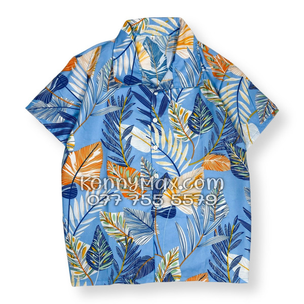 Bộ Áo Sơ Mi Quần Short Hawaiian Lá Môn Xanh Nam Nữ Đi Biển