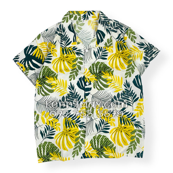 Bộ Áo Sơ Mi Quần Short Hawaiian Lá Vàng Nam Nữ Đi Biển