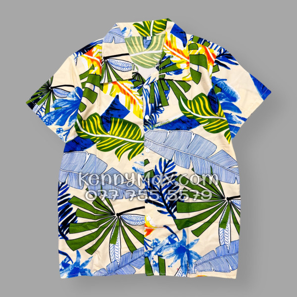 Bộ Áo Sơ Mi Quần Short Hawaiian Lá Cọ Nam Nữ Đi Biển