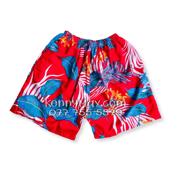 Bộ Áo Sơ Mi Quần Short Hawaiian Hoa Lá Đỏ Nam Nữ Đi Biển