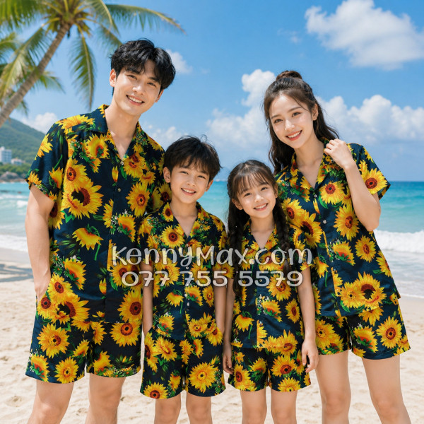 Bộ Áo Sơ Mi Quần Short Hawaiian Hoa Cúc Nam Nữ Đi Biển