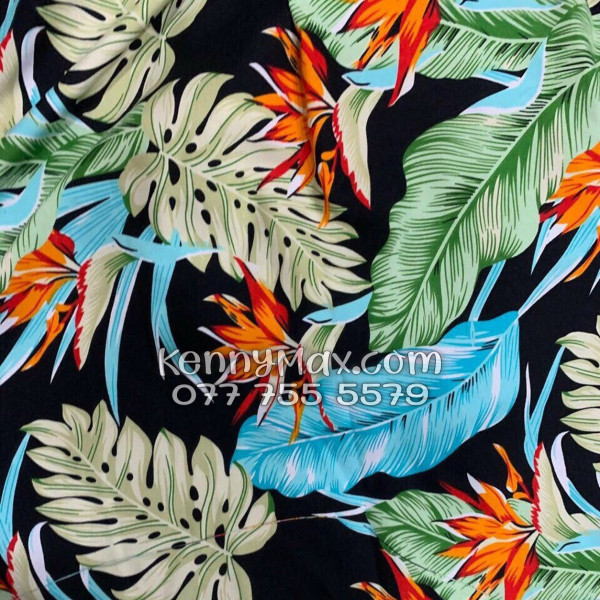 Bộ Áo Sơ Mi Quần Short Hawaiian Hoa Thiên Điểu Lá Trầu Bà Lá Xẻ Nam Nữ