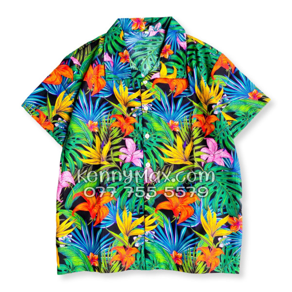 Bộ Áo Sơ Mi Quần Short Hawaiian Hoa Loa Kèn Nam Nữ Đi Biển