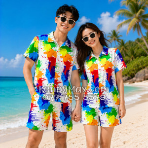 Bộ Áo Sơ Mi Quần Short Hawaiian Loan Sơn Nam Nữ Đi Biển