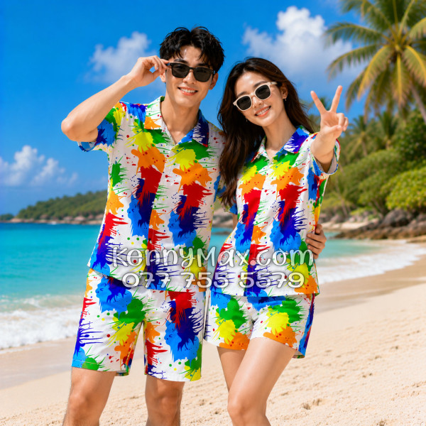 Bộ Áo Sơ Mi Quần Short Hawaiian Loan Sơn Nam Nữ Đi Biển
