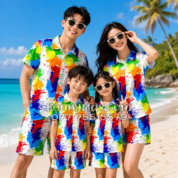 Bộ Áo Sơ Mi Quần Short Hawaiian Loan Sơn Nam Nữ Đi Biển