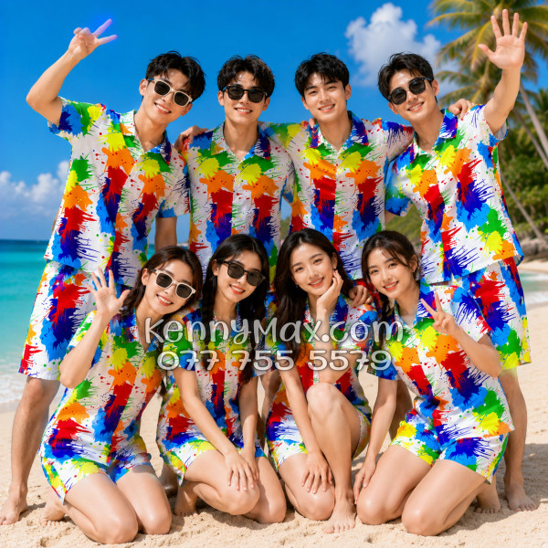 Bộ Áo Sơ Mi Quần Short Hawaiian Loan Sơn Nam Nữ Đi Biển