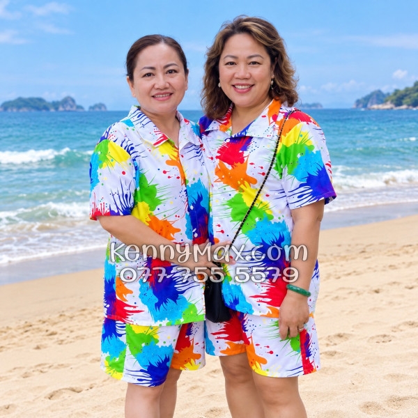 Bộ Áo Sơ Mi Quần Short Hawaiian Loan Sơn Nam Nữ Đi Biển