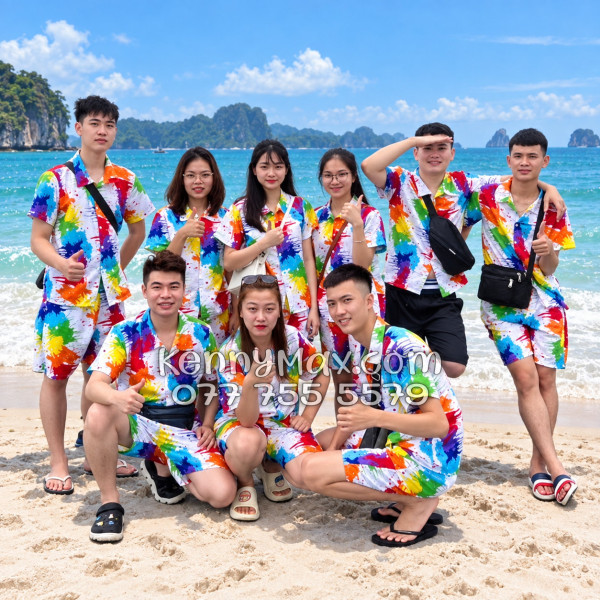 Bộ Áo Sơ Mi Quần Short Hawaiian Loan Sơn Nam Nữ Đi Biển