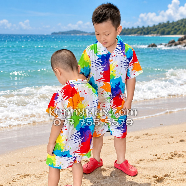 Bộ Áo Sơ Mi Quần Short Hawaiian Loan Sơn Nam Nữ Đi Biển