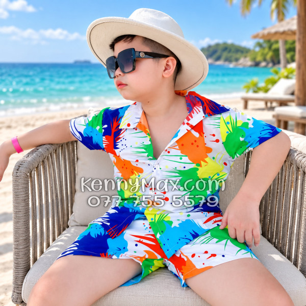 Bộ Áo Sơ Mi Quần Short Hawaiian Loan Sơn Nam Nữ Đi Biển