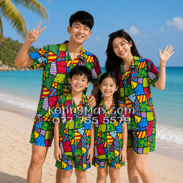 Bộ Áo Sơ Mi Quần Short Hawaiian Caro Nhiều Màu Nam Nữ Đi Biển