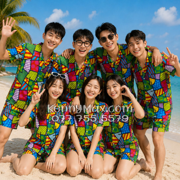 Bộ Áo Sơ Mi Quần Short Hawaiian Caro Nhiều Màu Nam Nữ Đi Biển