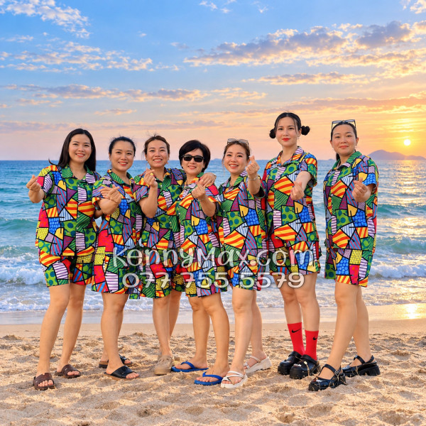 Bộ Áo Sơ Mi Quần Short Hawaiian Caro Nhiều Màu Nam Nữ Đi Biển